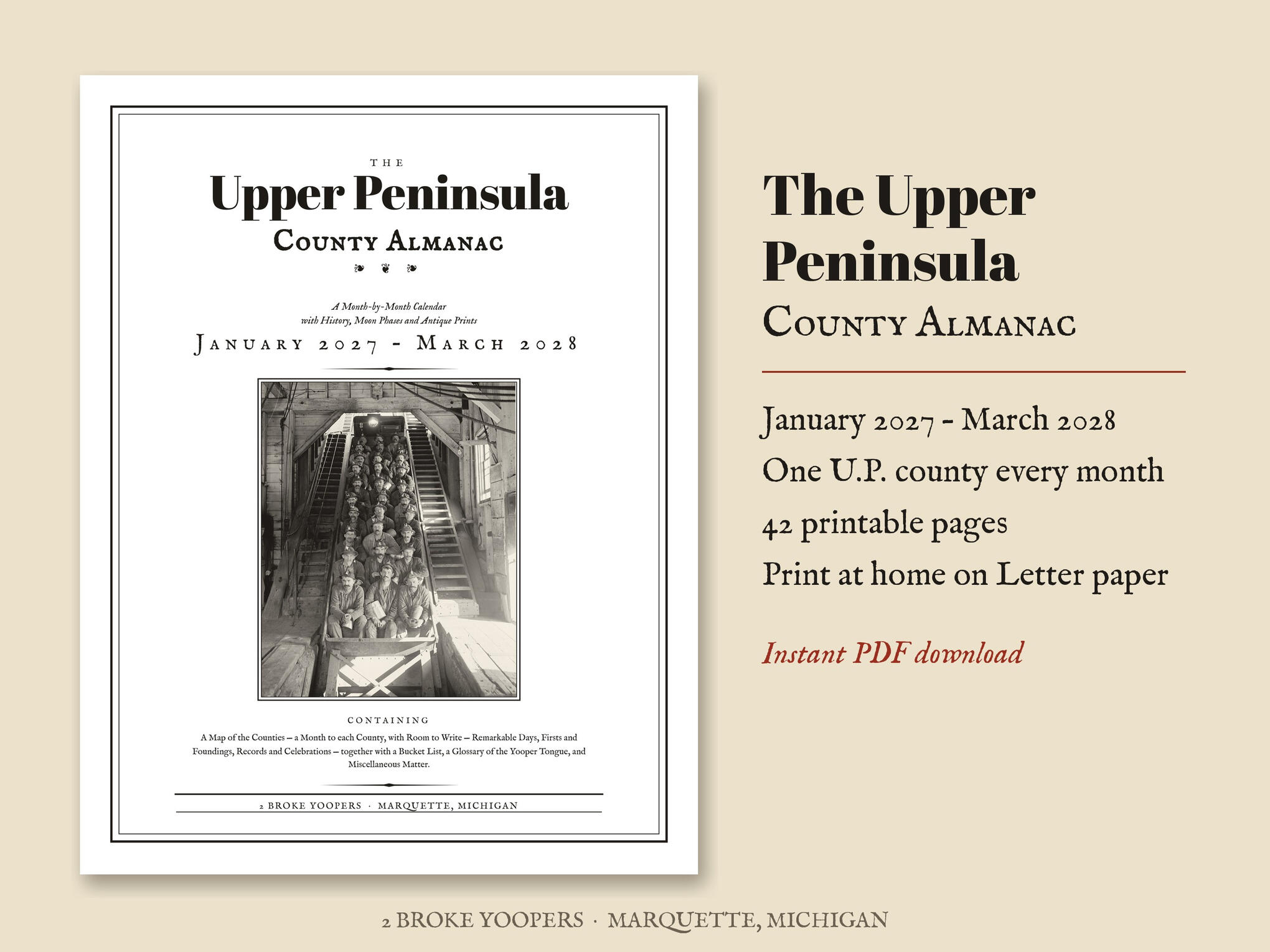 The Upper Peninsula County Almanac, a printable 42-page PDF by 2 Broke Yoopers